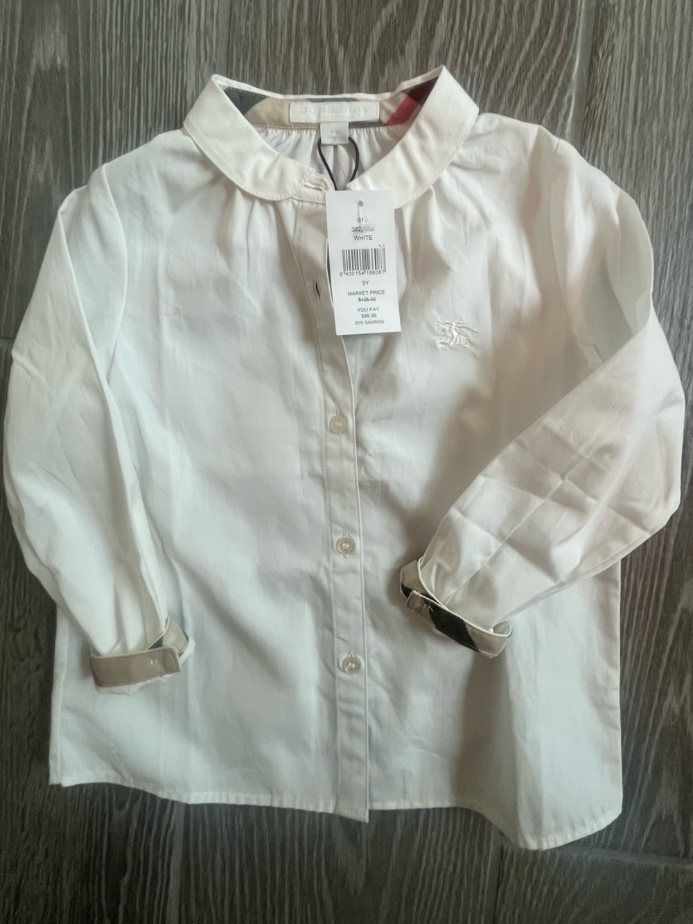 Burberry Girls' White Peter Pan Collar Button-Down Shirt